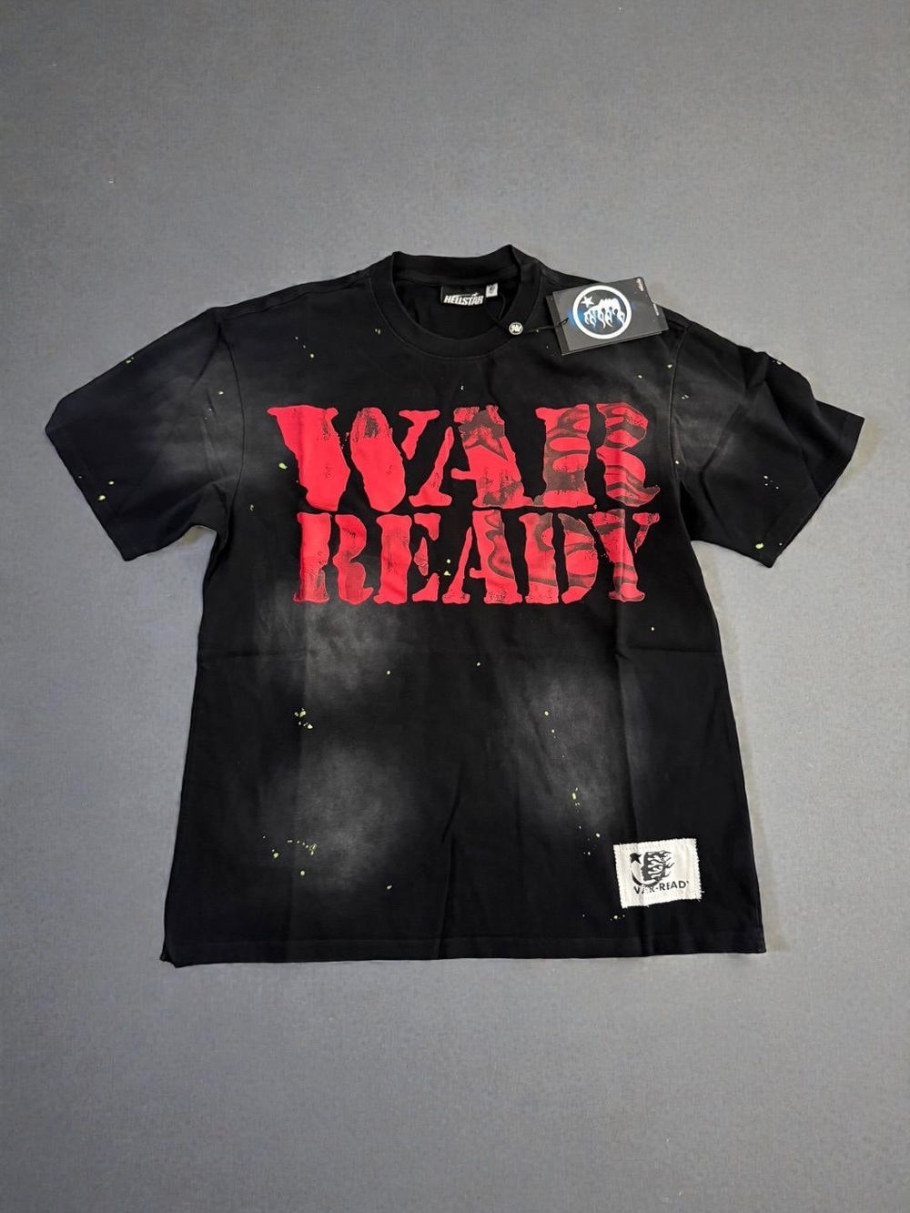Black Graphic Short-Sleeve Tee with Red 'WAR READY' Print